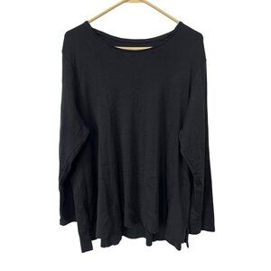 J Jill Perfect Pima High Low Long Sleeve T Shirt Plus Size 2X Solid Black Casual